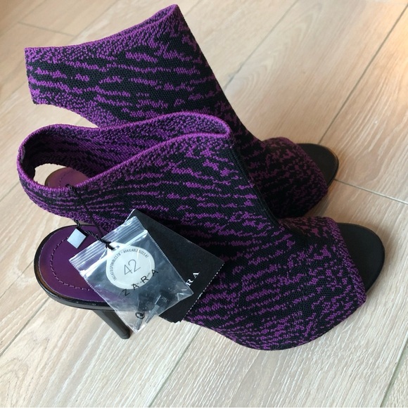 NWT Zara Women's Caged Open-Toe Heels in Black & Purple Size 8US 39EU - Picture 2 of 13